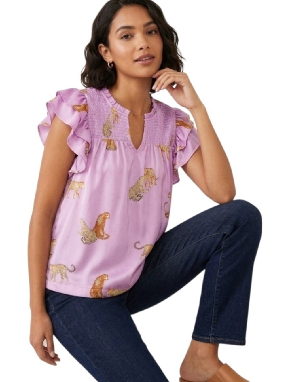Umgee Pink Leopard Print Ruffle Sleeve Top